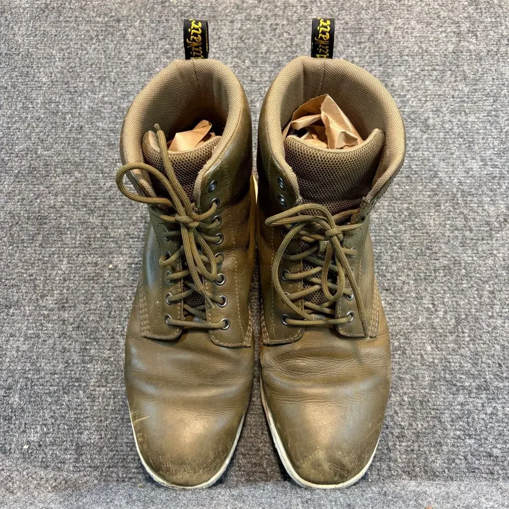 Dr Martens DMs Lite Carpathian Green Leather Boots Men 13 Lightweight White Sole